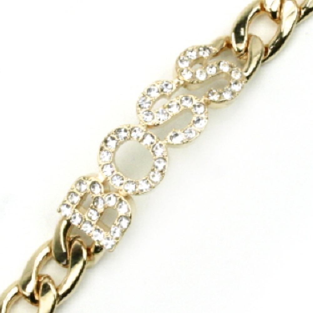 Ladies Boss Rhinestone Gold Chain Toggle Holiday Special Bracelet 7 inches